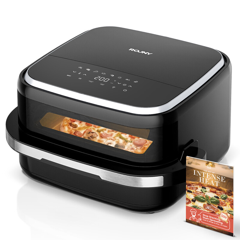 ROUNY 2200 W 12 Zoll Pizzaofen, 11-in-1 Heißluftfritteuse mit Doppelte Heiztechnologie und Sichtfenster, Bake L