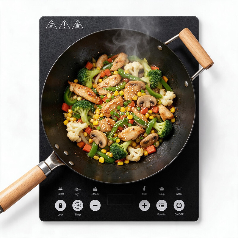 ochama 2000W Induktionskochfeld, Ultradünnes Design, Langlebige Glasoberfläche, Touch‑Steuerung, 10‑stufige Leistungsregelung, 6 Kochfunktionen, Trockengehschutz, Kindersicherungsfunktion
