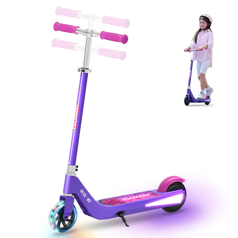 iK1S Kids Electric Scooter with Colorful Flashing Wheels purple