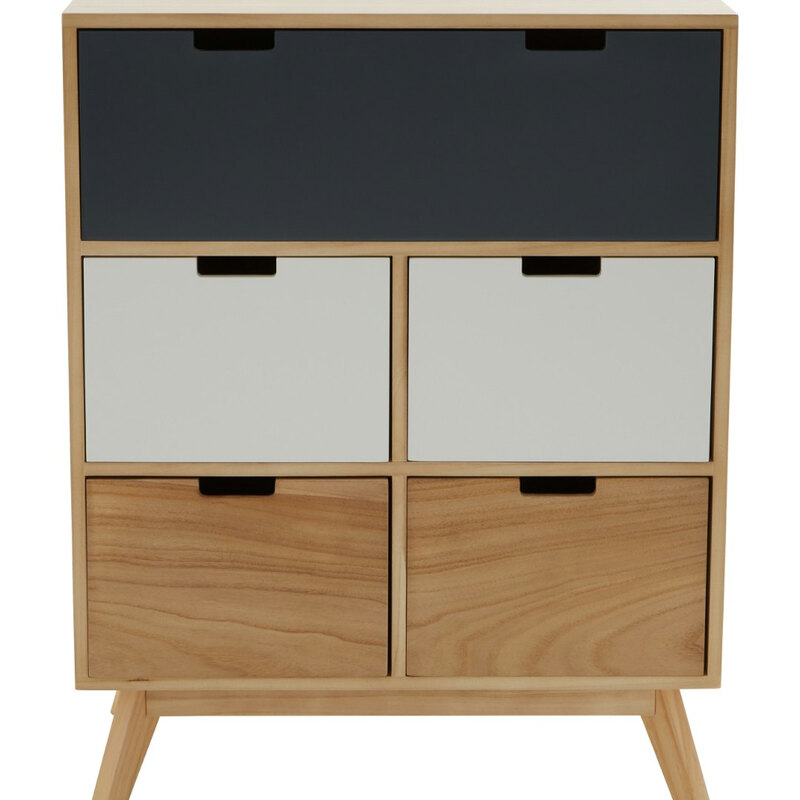 Drawer Chest Watson 5 Drawer Natural/Grey/White