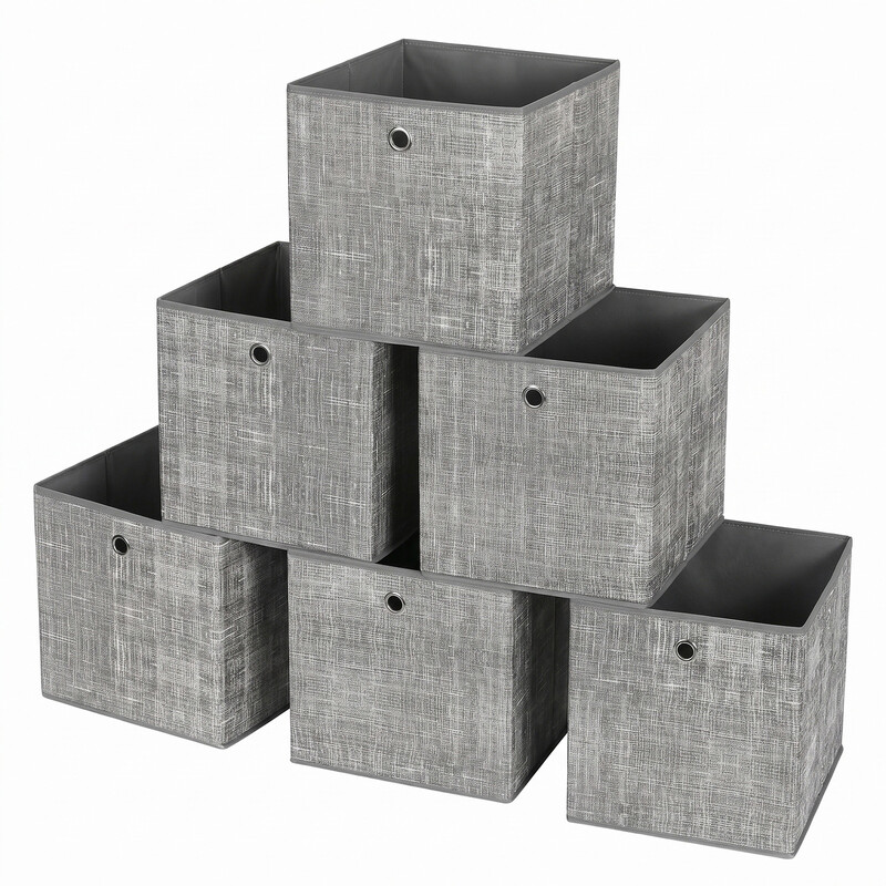 JOYFURNOS Faltbare Aufbewahrungsboxen, 6er-Set Stoffboxen, 30 x 30 x 30 cm, Passend für Würfelregale, Für Regale, Kleideraufbewahrung, Grau