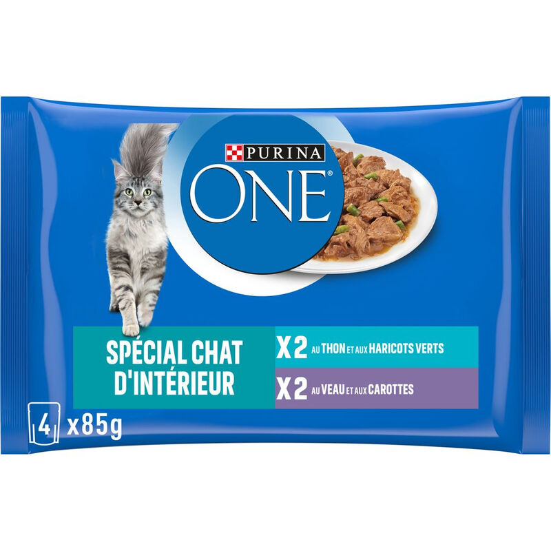 Pâtée Pour Chat Adulte Thon Veau Légumes D'intérieur Purina One Les 4 Sachets De