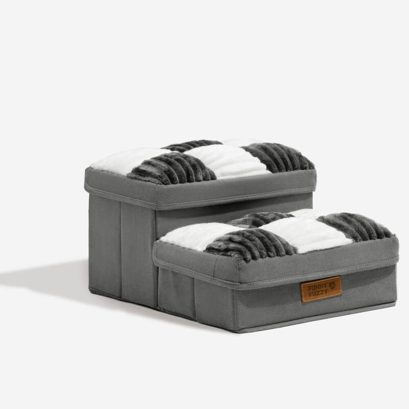 Chessboard Plaid Handcrafted Dog Stairs with Storage Two Steps Gray