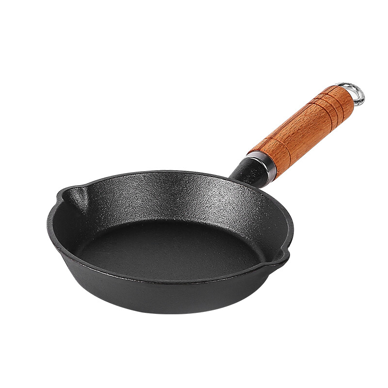 Maxcook Gietijzeren koekenpan, 10 cm kleine koekenpan met houten handvat, mini gietijzeren pan voor ei, spek, dagelijks koken in de keuken MCJ2051