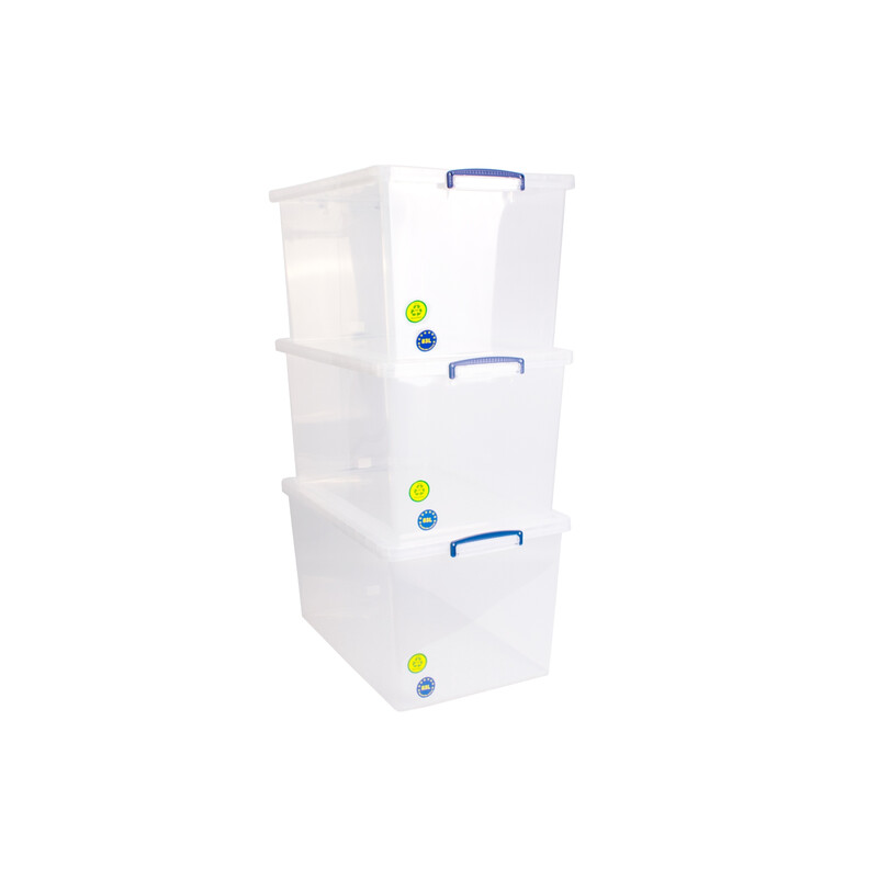Really Useful Box Really Useful Nestable Plastic Storage 83 Litre Clear (Pack Of 3)
