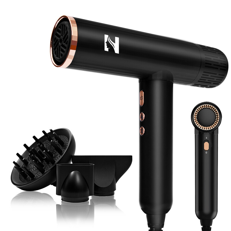 NICEBAY DW-9041 ionische haardroger 1900 W 110000 RPM hogesnelheids borstelloze motor met diffuser voor krullend haar - professionele lage geluidsniveau lichtgewicht haardroger voor vrouwen, sneldrogend voor thuis reizen salon
