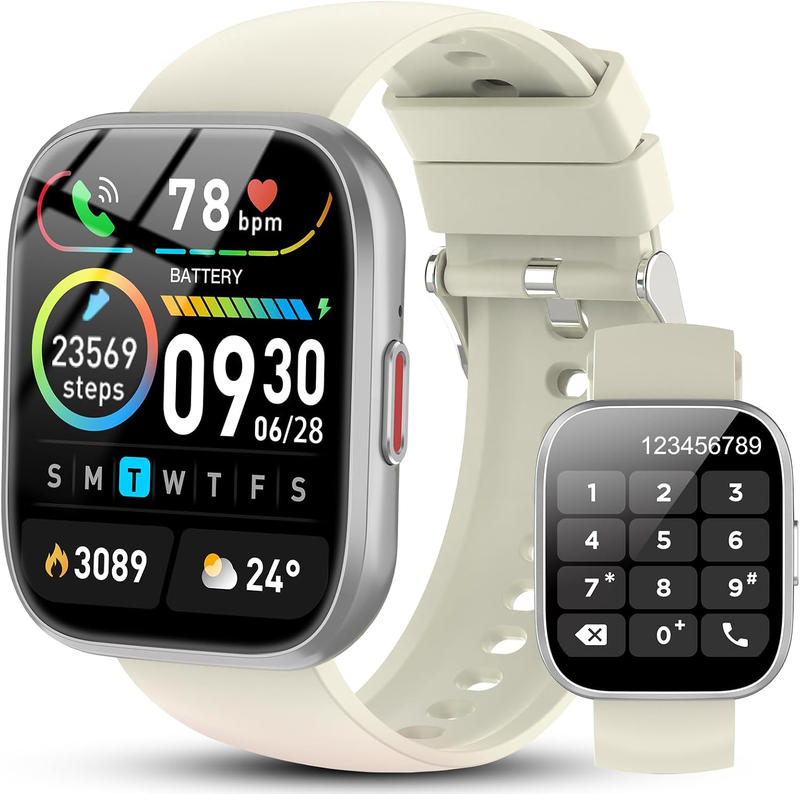 Jugeman P114 Weiß Smartwatch für Damen Herren Anrufe entgegennehmen/tätigen, 1,85" HD Fitnessuhr mit Schrittzähler/Herzfrequenz-/Schlafmonitor, 115+ Sportmodi Smartwatch, IP68 wasserdichter Aktivitätstracker