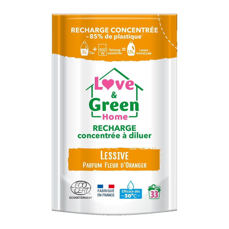 Love&Green Home Recharge concentrée à diluer de lessive parfumée Fleur d'Oranger - 500 ml
