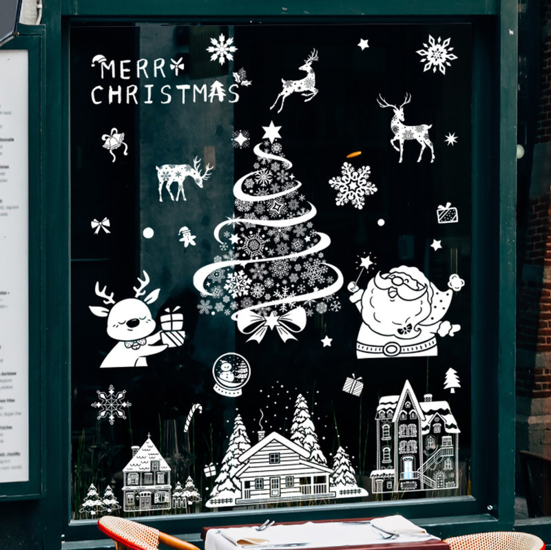 JU7CER Christmas window stickers, Santa Claus, reindeer style window decorations, self-adhesive, 9 sheets. Christmas window stickers suitable for winter windows, decorations, window glass, display cabinets, and snowflake Christmas decorations.