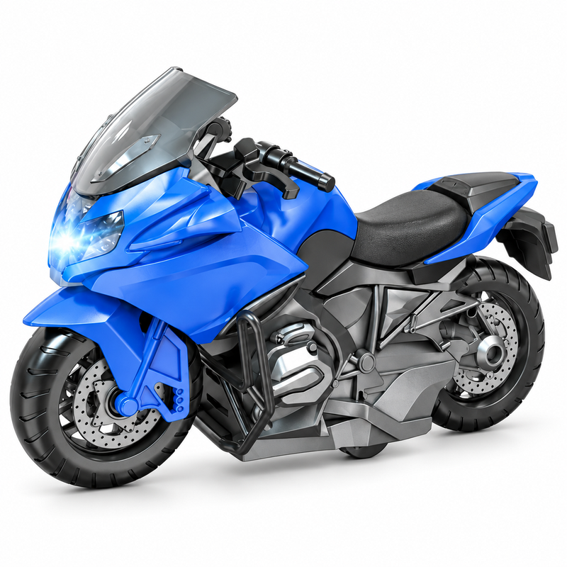 1:20 Spielzeug-Motorrad mit „Push-and-Go“-Antrieb, Licht und Sound – blaues Modellfahrzeug für Kinder