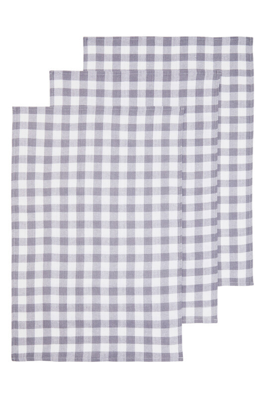 Tea Towels Doro Cotton Check Grey 3pcs