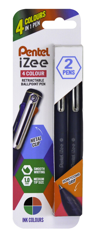 iZee 4 Colour 1.0mm Ballpen Pack of 2
