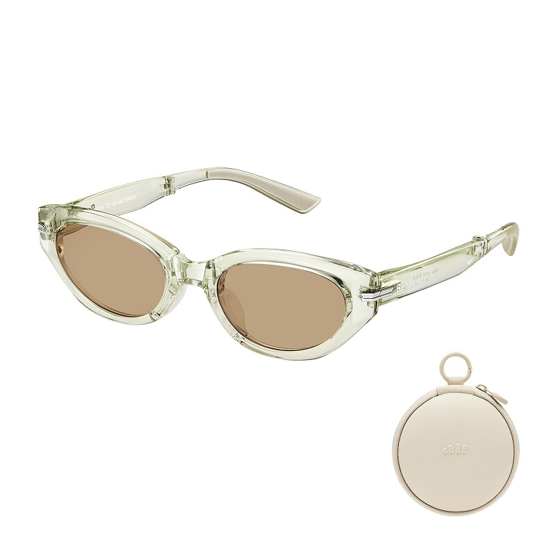 FD315-CN204, Cat-Eye Foldable Sunglasses, Translucent Tea Frame, Light Brown Lenses