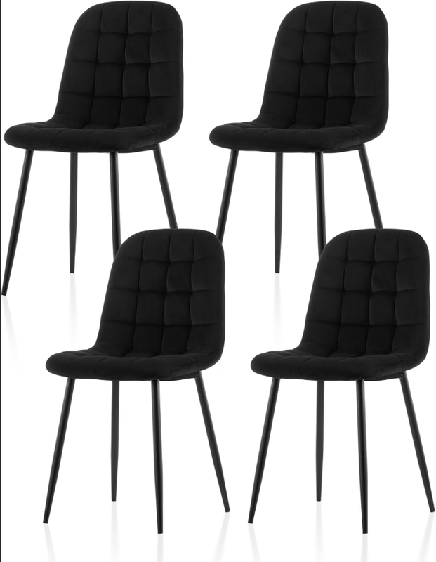 CLIPOP Dining Chairs Set of 4 Velvet Upholstered Seat Chair with High Back and Sturdy Metal Legs Kitchen Living Room Dressing Lounge Chairs 0654-D black 45*54*88 cm