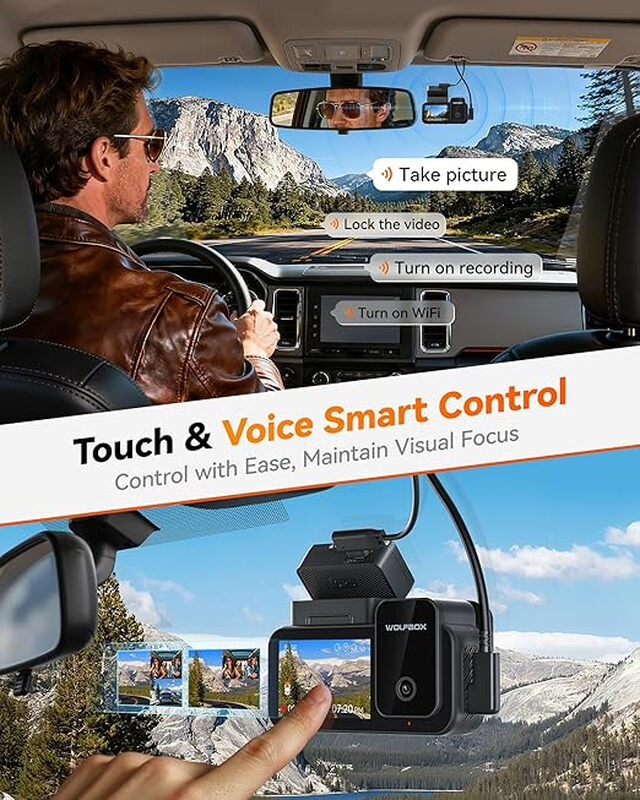 WOLFBOX X5 3-Channel 4K Dashcam STARVIS 2 IMX678 4K+2.5K Front and Rear Camera Inside Triple Car Camera 5.8GHz WiFi Mirror Car DVR