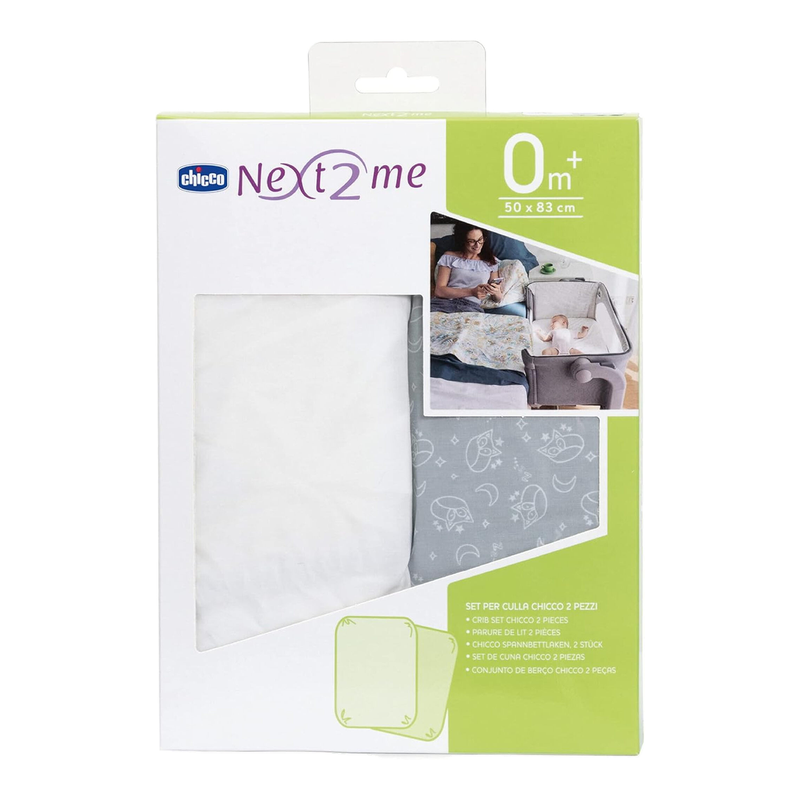 Chicco Grey Next2me Sheets 0+ Months 2 Pieces Fox