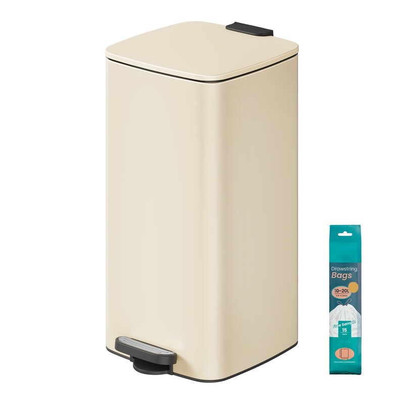 Ochama X Songmics Ochama Trash Can, 8-Gallon Trash Bin, Stainless Steel Kitchen Garbage Can, Sand Beige