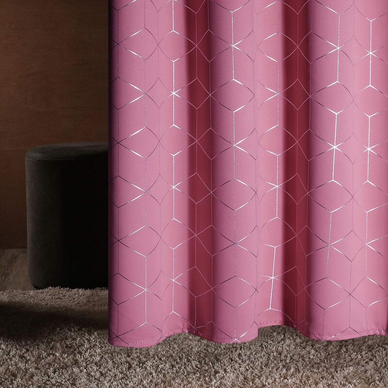 Blackout Silver Foil Print Geometric Cubes 6 White Grommet No Tie Curtain， 2Pcs 107*2