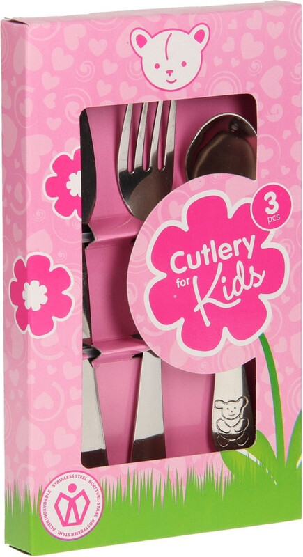 Kinderen bestekset van roestvrij staal - 3 stuks, roze en blauw