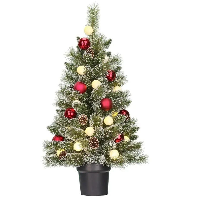 Kaprun Weihnachtsbaum Potted gruen frosted rot 20L TIPS 90 batteriebetrieben und Timer - h90xd51cm