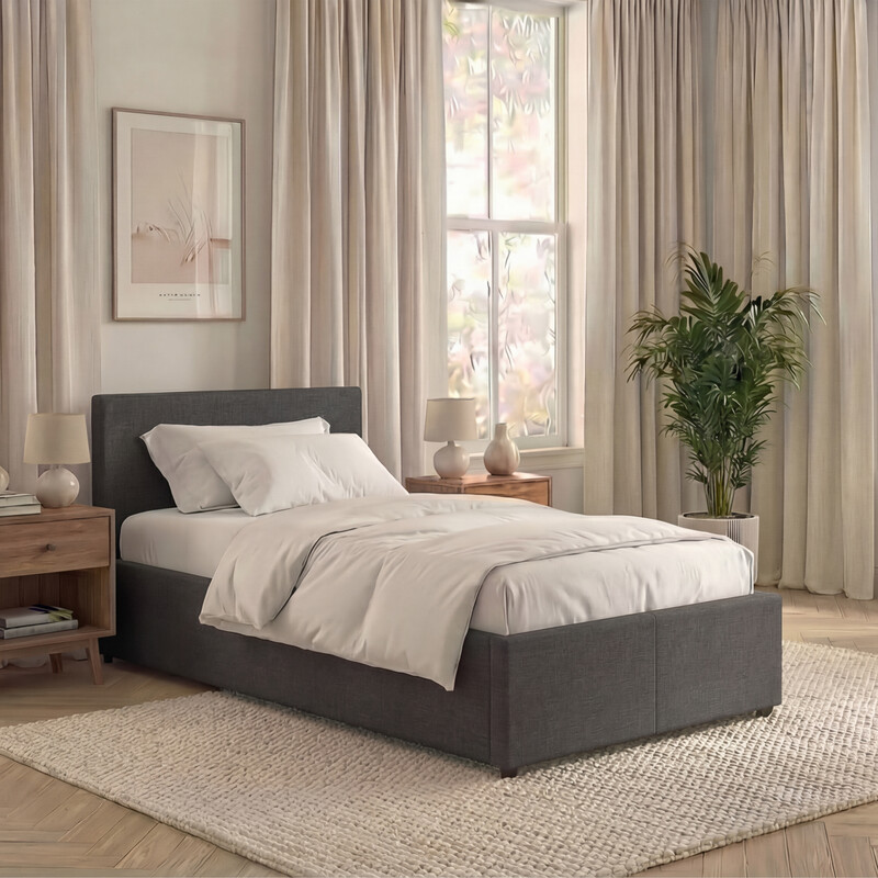 Vida Designs Veronica Dark Grey Single Linen Ottoman Storage Bed Frame | Ideal Space Saving Bedroom Furniture