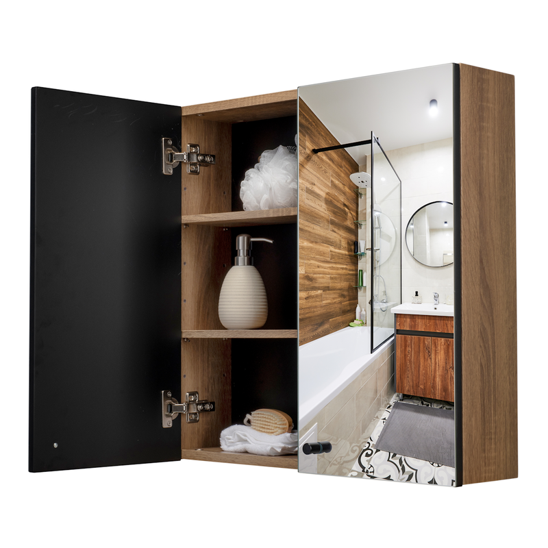 Croydex Ontario Teak Bathroom Mirror Cabinet