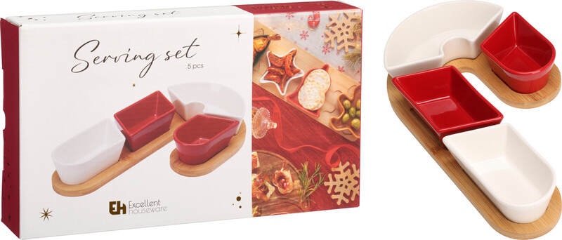 Koopman Servieset Steenware&Bamboe - 5 stuks, Pepermuntstok Ontwerp
