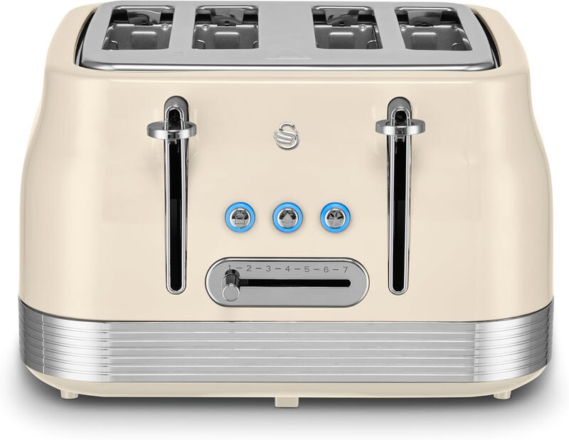Retro Revive 4 Slice Toaster, Vintage, Cord Storage, Variable Width Slots, 1860W, Coa