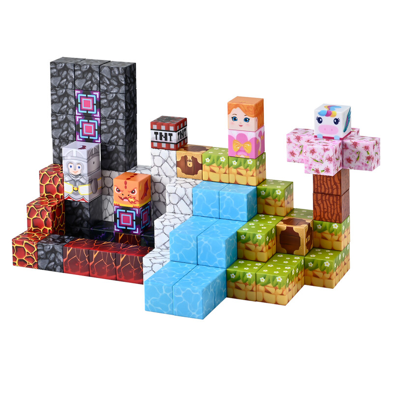Tokky 108-piece magnetic blocks Mine World Pixel Blocks STEM Montessori educational toys Strong magnetic ABS safety materials Creative adventures construction toys Color box packaging CFD14