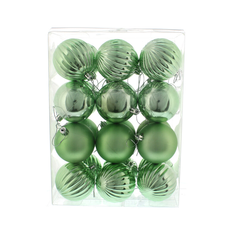 Festive Christmas Sage Green Ornament Balls - 24-Pack of 7cm Mixed Finish Decorative Baubles for Holiday Tree Trimming