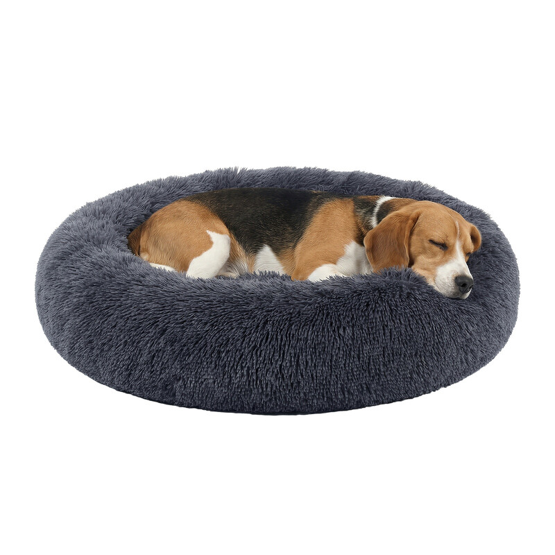 Ochama comfortabel donutvormig huisdierenbed voor katten en honden, afneembare en wasbare binnenkussens, wasbaar, pluche materiaal, diameter 80 cm, hoogte 20 cm, donkergrijs
