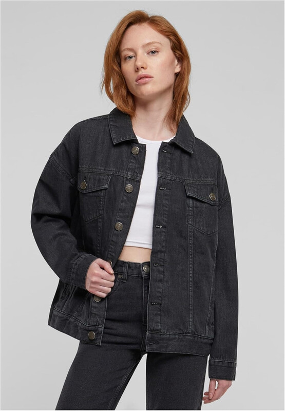 Urban Classics Damen Oversized 90er-Jahre-Denimjacke, schwarz (gewaschen), Größe XL