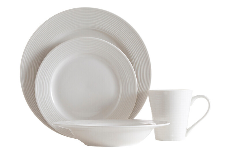 Elegant 16 Pc Ribbed Dinner Set, Ribbed Design Dinner Set For Kitchen, Glazed Finish