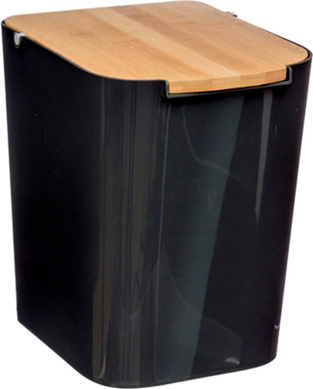 5five Natureo PP Prullenbak met bamboe deksel - Zwart, 5 L