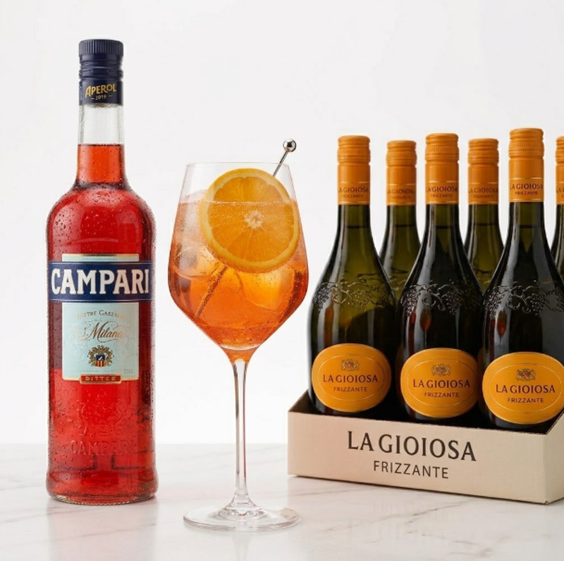 Vorteilspack Campari Bitter Aperitif 0,7 L + La Gioiosa Bianco Schaumwein 6x0,75 L