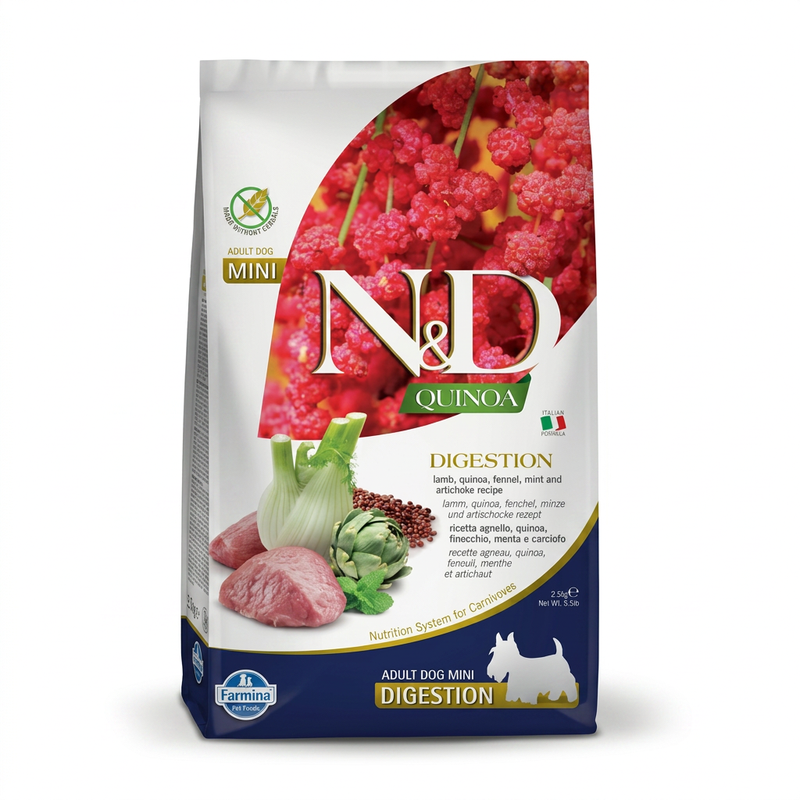 Farmina N&D Quinoa Serie Digestive Care Adult Kleine Hunde Nahrung (Lamm) 2,5 kg