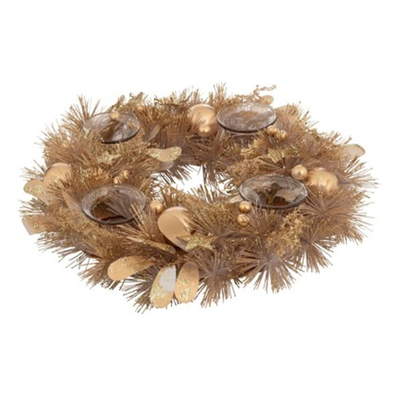 Feeric gouden krans met 4 glazen kaarsenhouders - 33 cm