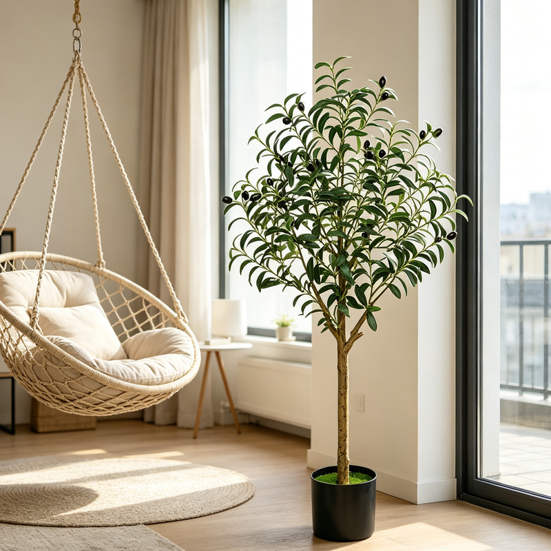 1PC 4FT/1.2M Olive Trees Artificial Indoor, Faux Olive Tree with Natural Wood Trunk Branches and Lifelike Fruits, Realistic Fake Tree Artificial Plants Tall with Planter for Home Office Decor