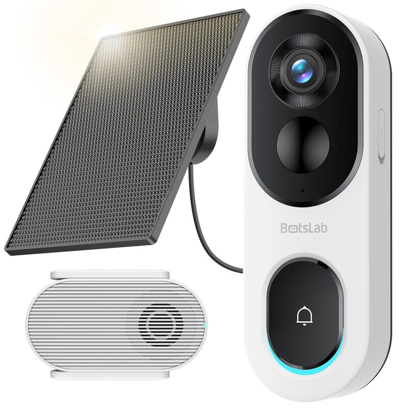 Botslab op zonne-energie deurbelcamera draadloos, geen abonnement vereist, 2K videodeurbel met hoofd-tot-voet weergave, pakketdetectie, mensdetectie, 2-weg audio, eenvoudige installatie, alleen 2,4 GHz wifi