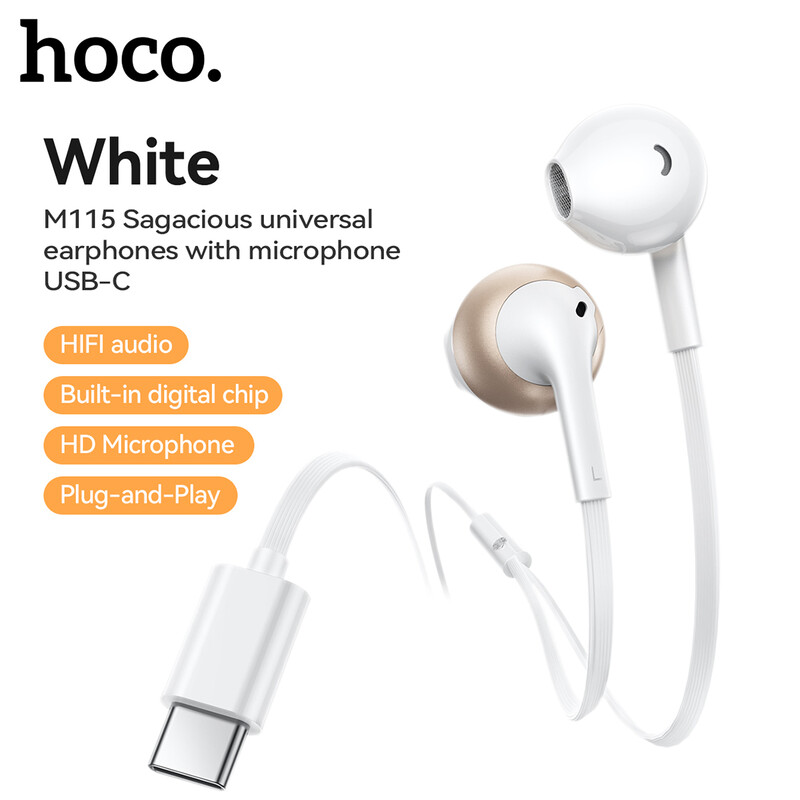 M115 Sagacious USB-C Universal Earphones with Microphone - White