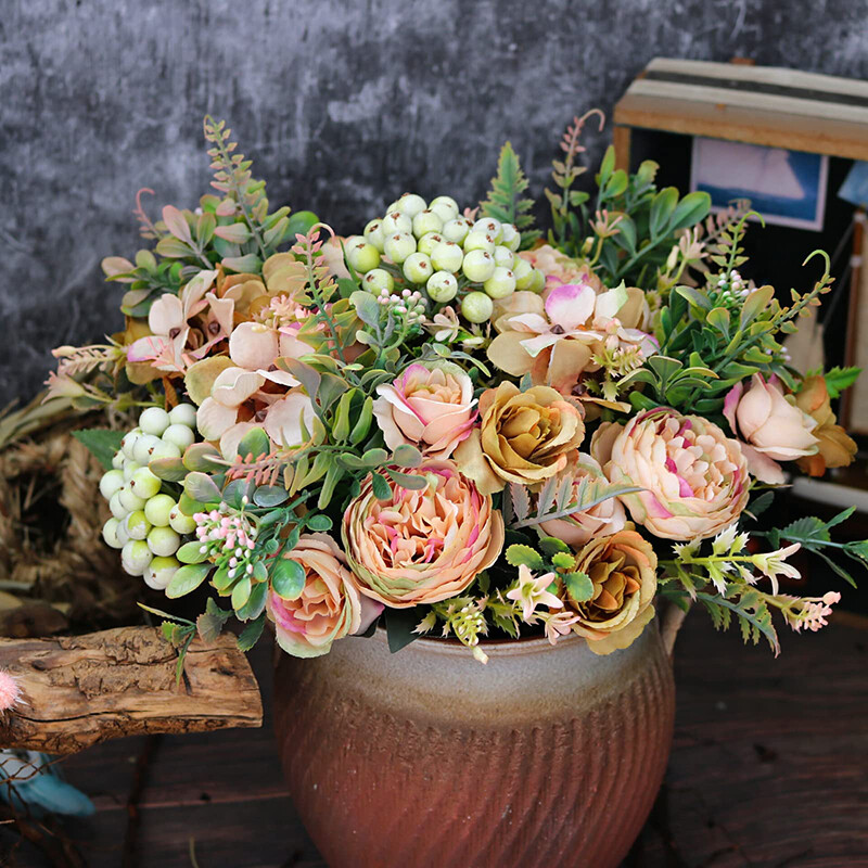 2Pcs 12.48in/31.69cm Artificial Flowers, Artificial Peony Silk Flowers Fake Hydrangea