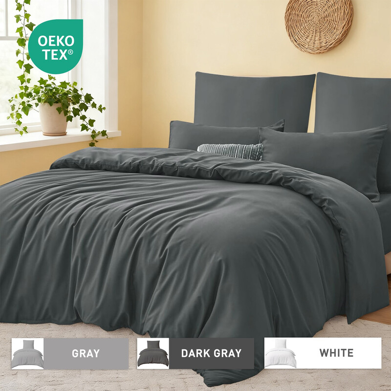 Dark Gray Duvet Cover Set，220x200cm/50x75cmx2 Soft Double Brushed Bedding Set， with Z