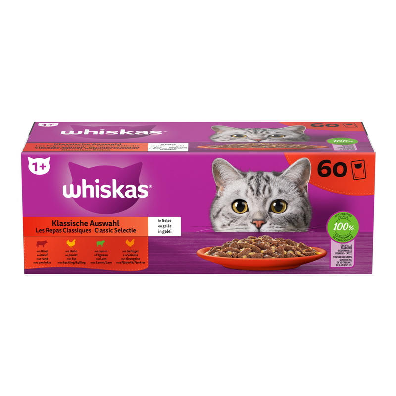 Whiskas 1+ Pouch Adult Gelei Classic Selectie Multipack 60x85g