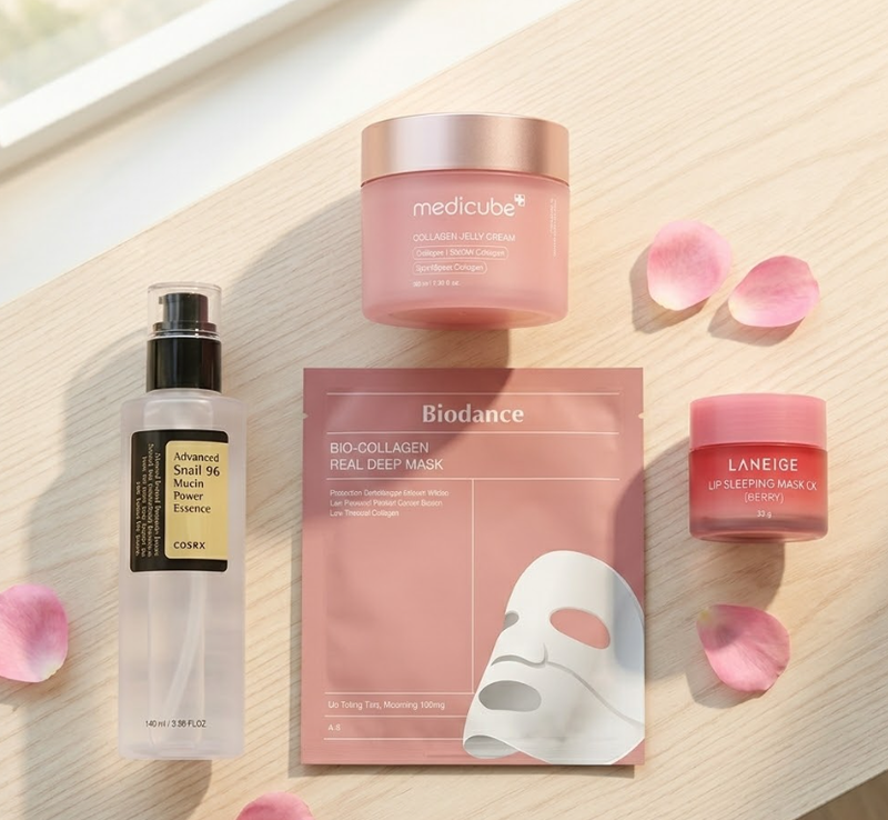 [42 % Rabatt Sommerangebot] Ultimatives K-Beauty Glass Skin Glow Set – Cosrx Essenz, medicube Creme, Biodance Gesichtsmaske & Laneige …