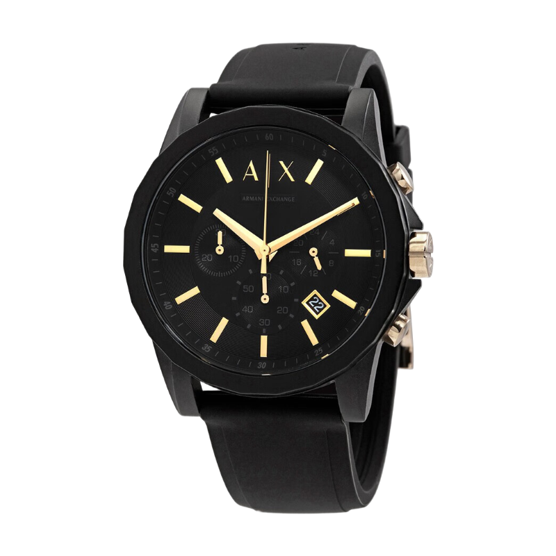 AX7105 Stainless Steel Men's Black Leather Strap Watch