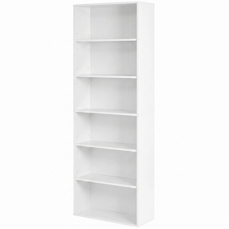 JOYFURNOS Open 6-laags boekenkast in Wolkenwit – 24 x 60 x 178,5 cm, hoog rek voor woonkamer, thuiskantoor of eetkamer – veelzijdige opbergruimte voor boeken & decoratie