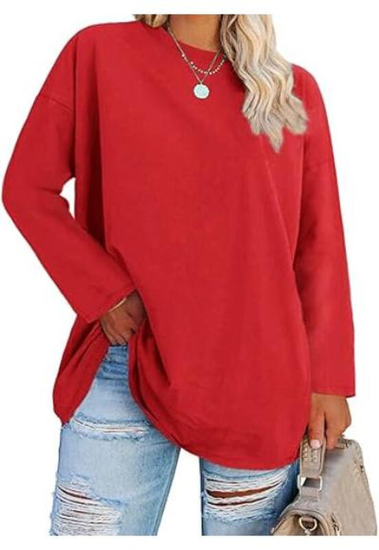 femininas plus size, manga comprida, gola redonda, largas, casuais, soltas, Branco, G