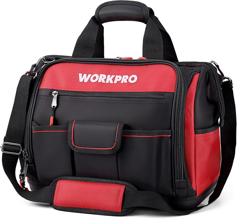 WORKPRO 16 Zoll Heavy Duty Werkzeugtasche 42 x 24,5 x 34 cm | 1680D Polyesterstoff, Wasserdichter harter Boden, Weit geöffneter Eingang, 39 Taschen mit Gummiband und Haken, Schultergurt