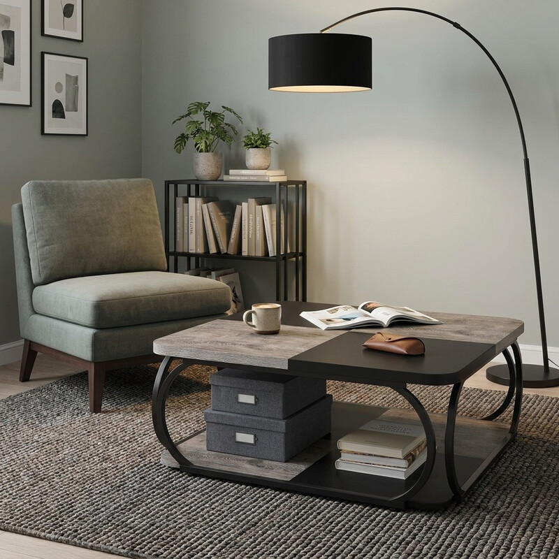 LANTINE quadratischer Couchtisch für Wohnzimmer, 100 x 100 x 50 cm, Wohnzimmertisch, Holz, industrieller Couchtisch für Wohnzimmer, schwarz rustikal grau