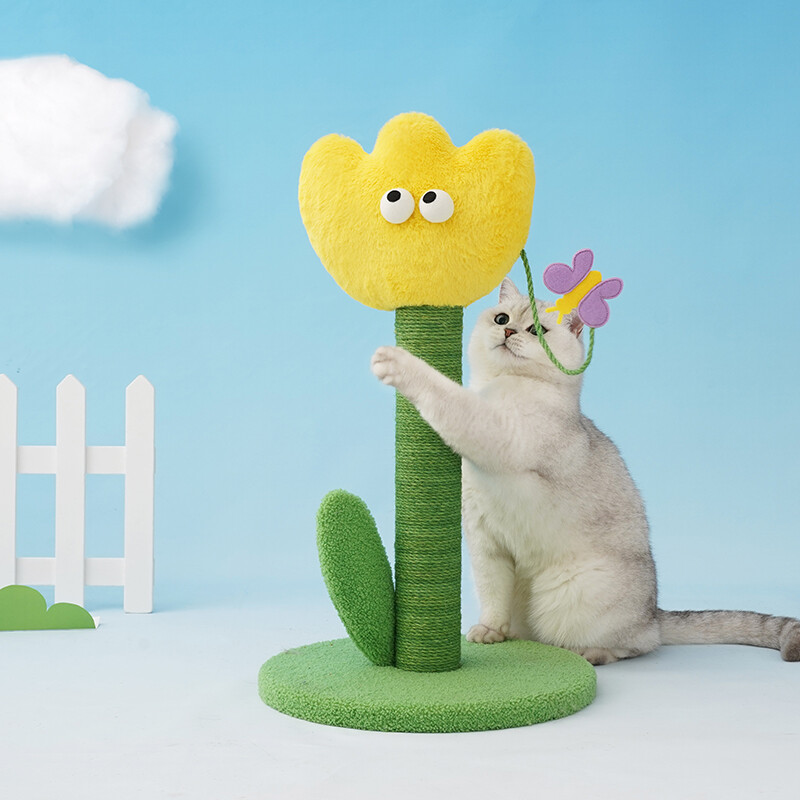 Yellow Tulip Shaped Small Cat Scratching Post, Vertical Durable, Kitten Special Claw
